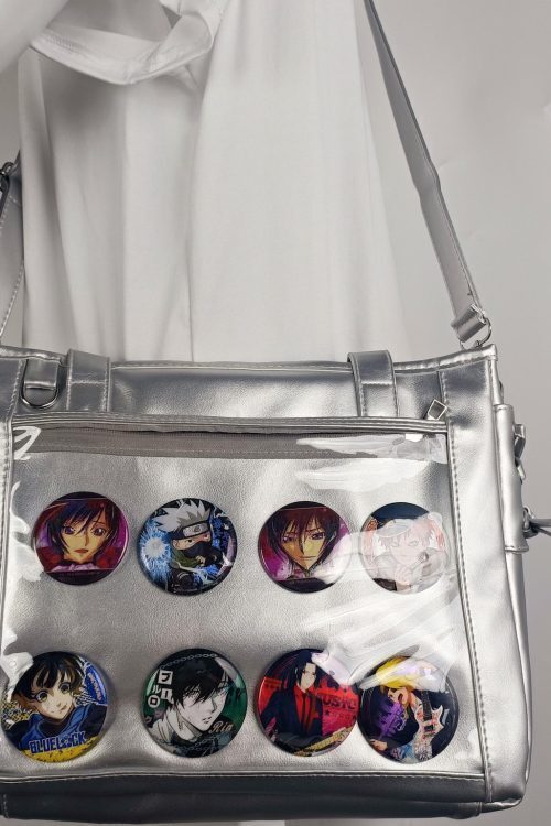 Silver Ita Crossbody Bag with Clear Window and Included Insert for Pin Display
