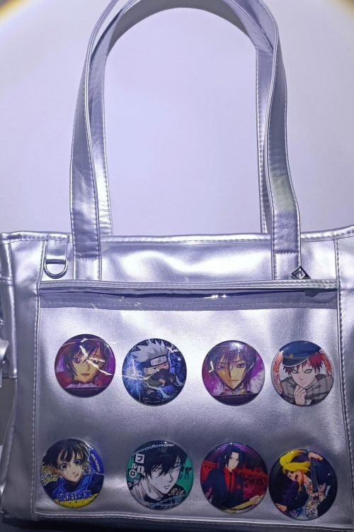 Silver Ita Crossbody Bag with Clear Window and Included Insert for Pin Display