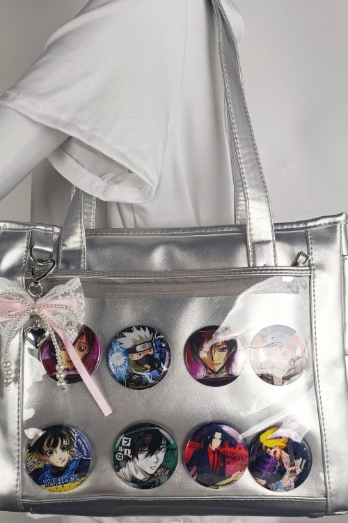 Silver Ita Crossbody Bag with Clear Window and Included Insert for Pin Display