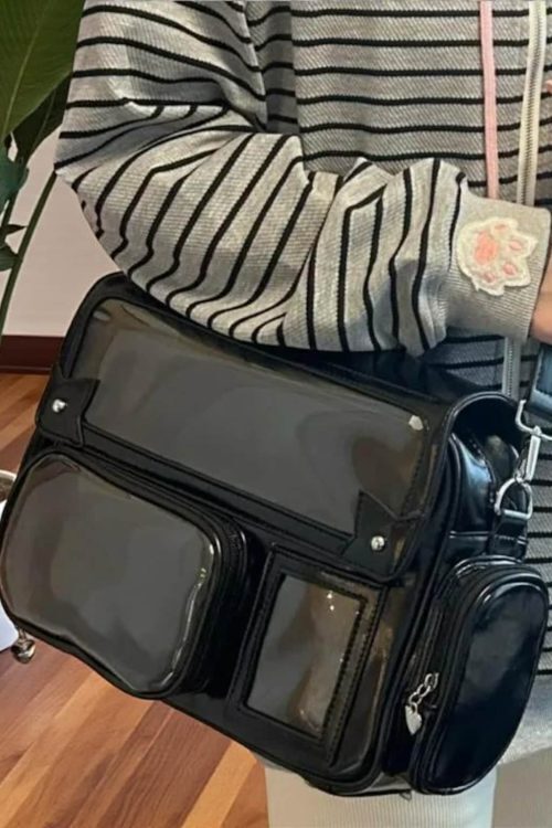 Silver Kawaii Convertible Ita Bag with Clear Window for Pin Display