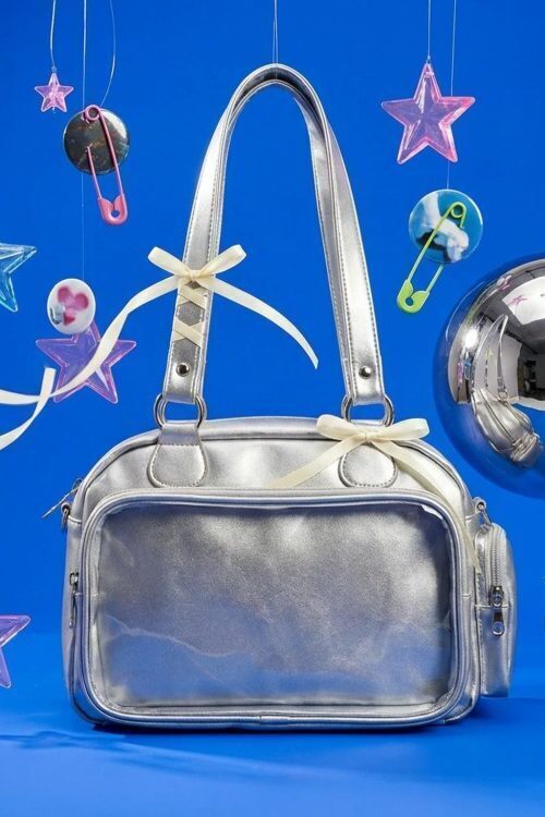Silver Kawaii Convertible Ita Bag with Clear Window for Pin Display