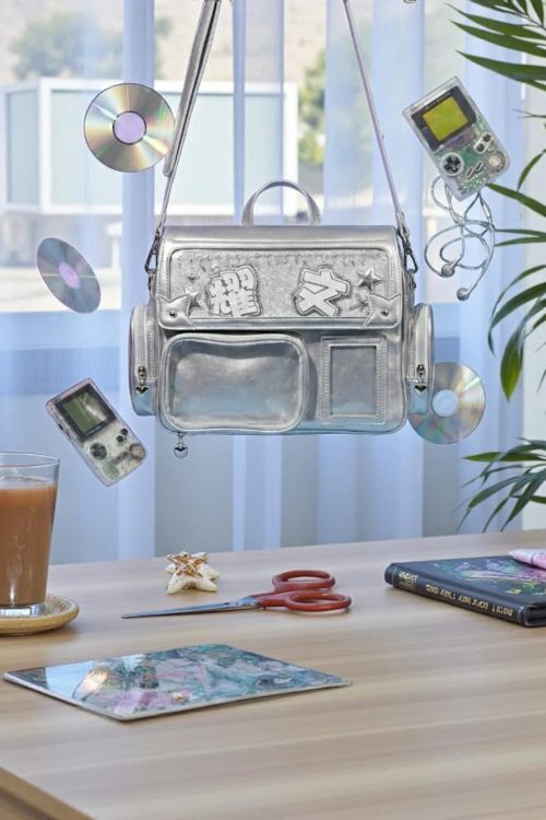 Silver Kawaii Convertible Ita Bag with Clear Window for Pin Display