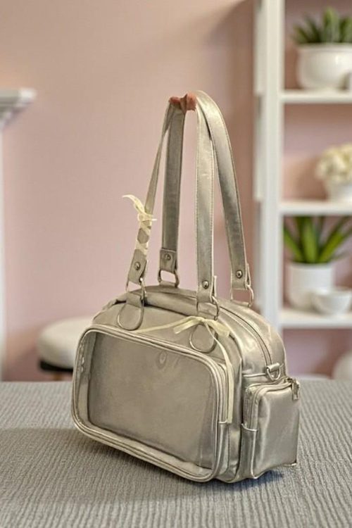 Silver Kawaii Convertible Ita Bag with Clear Window for Pin Display