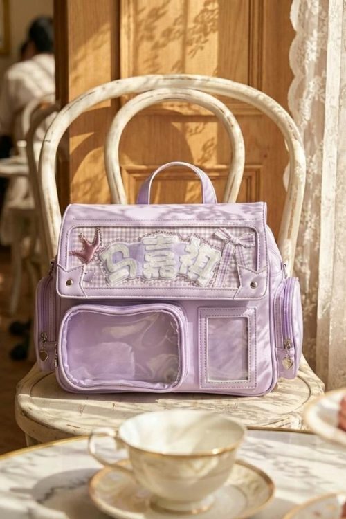Silver Kawaii Convertible Ita Bag with Clear Window for Pin Display