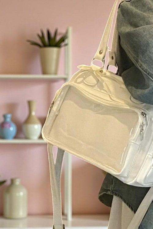 Silver Kawaii Convertible Ita Bag with Clear Window for Pin Display