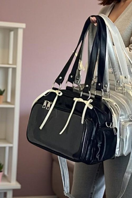 Silver Kawaii Convertible Ita Bag with Clear Window for Pin Display