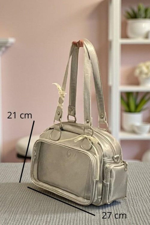 Silver Kawaii Convertible Ita Bag with Clear Window for Pin Display
