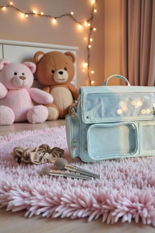 Silver Kawaii Convertible Ita Bag with Clear Window for Pin Display