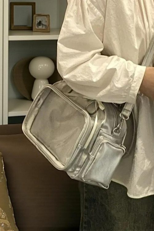 Silver Kawaii Convertible Ita Bag with Clear Window for Pin Display