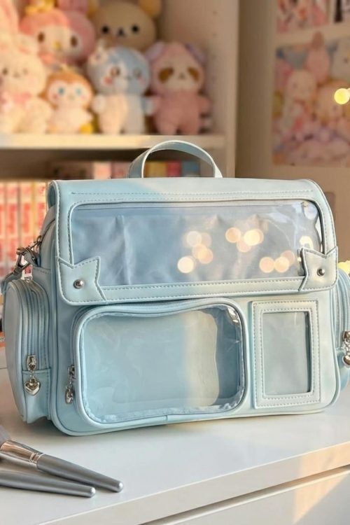 Silver Kawaii Convertible Ita Bag with Clear Window for Pin Display