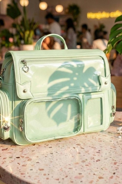Silver Kawaii Convertible Ita Bag with Clear Window for Pin Display