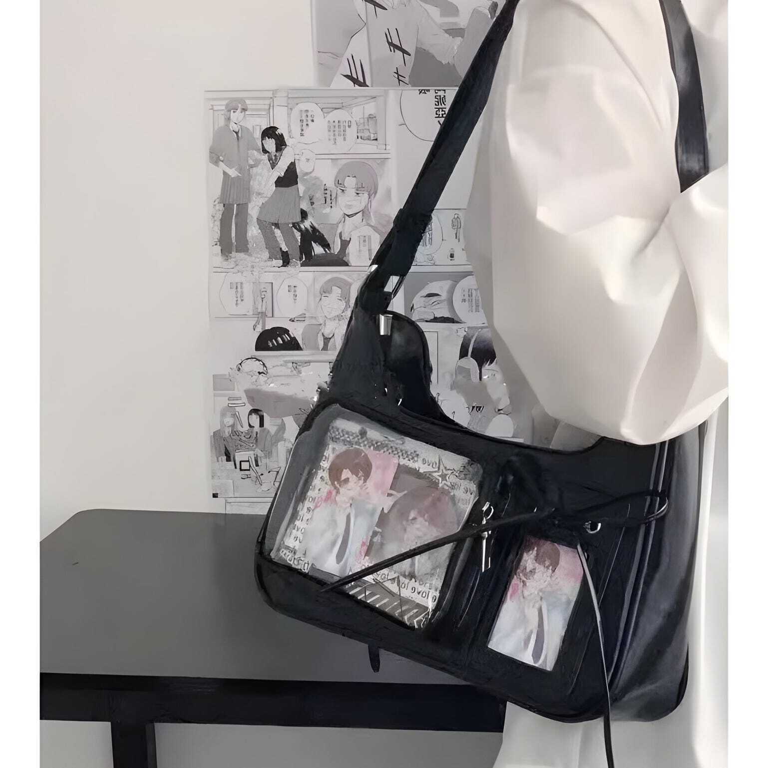 Silver Kawaii Ita Shoulder Bag with Clear Window for Plushies and Pins Silver Kawaii Ita Shoulder Bag with Clear Window for Plushies and Pins