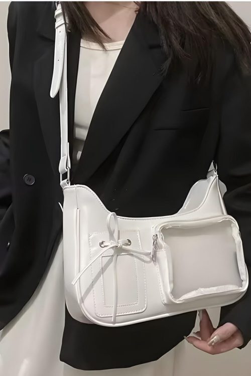 Silver Kawaii Ita Shoulder Bag with Clear Window for Plushies and Pins