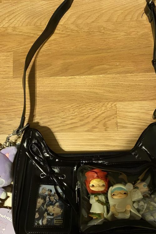 Silver Kawaii Ita Shoulder Bag with Clear Window for Plushies and Pins