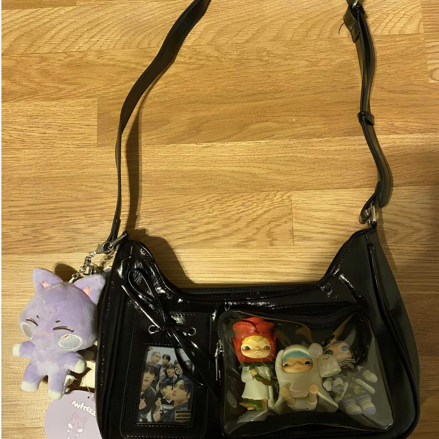 Silver Kawaii Ita Shoulder Bag with Clear Window for Plushies and Pins Silver Kawaii Ita Shoulder Bag with Clear Window for Plushies and Pins