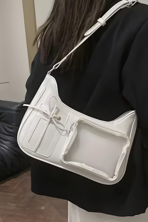 Silver Kawaii Ita Shoulder Bag with Clear Window for Plushies and Pins