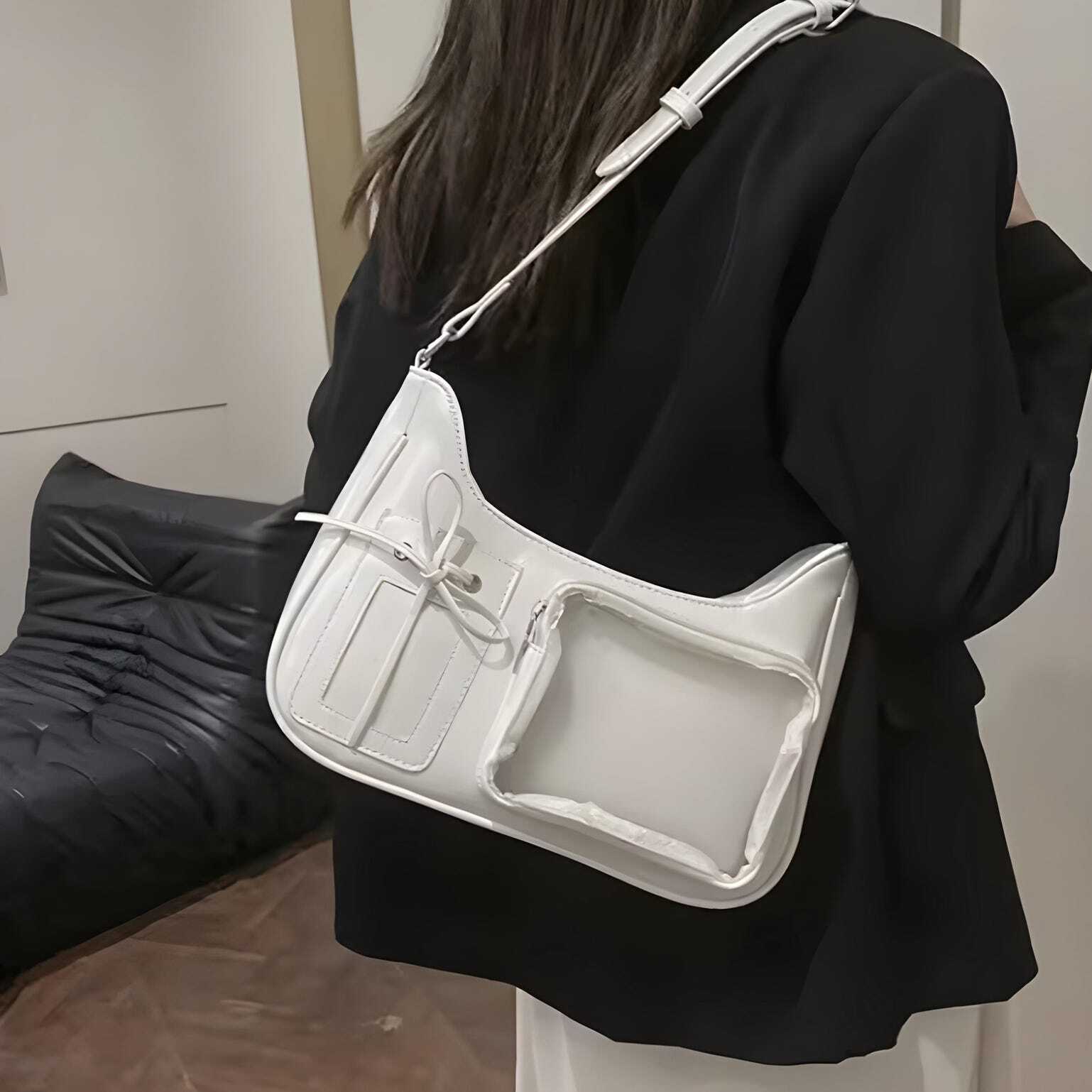 Silver Kawaii Ita Shoulder Bag with Clear Window for Plushies and Pins Silver Kawaii Ita Shoulder Bag with Clear Window for Plushies and Pins