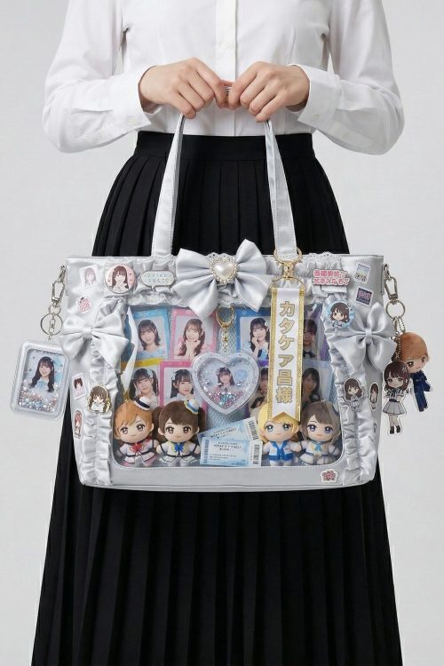 Silver Kawaii Y2K Ita Backpack with Clear Window for Pin Display