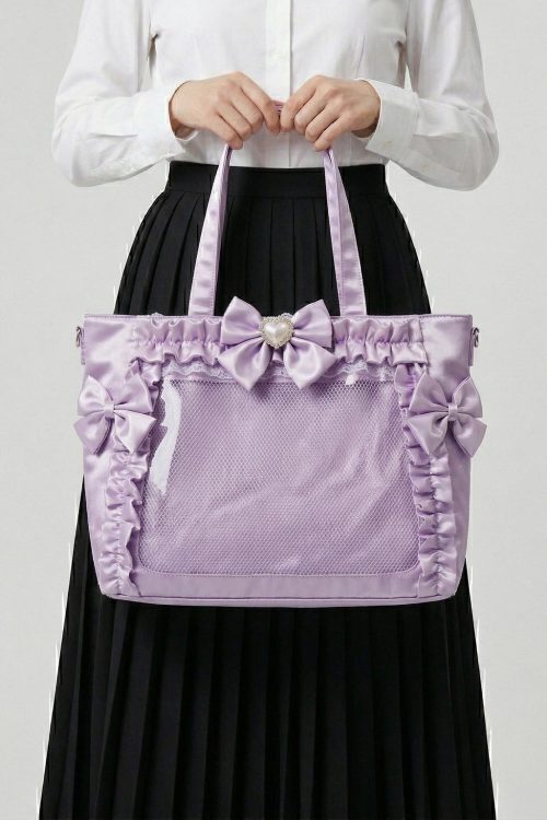 Silver Kawaii Y2K Ita Backpack with Clear Window for Pin Display