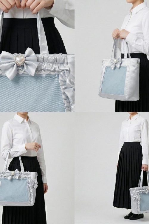 Silver Kawaii Y2K Ita Backpack with Clear Window for Pin Display