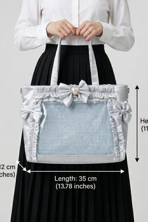 Silver Kawaii Y2K Ita Backpack with Clear Window for Pin Display