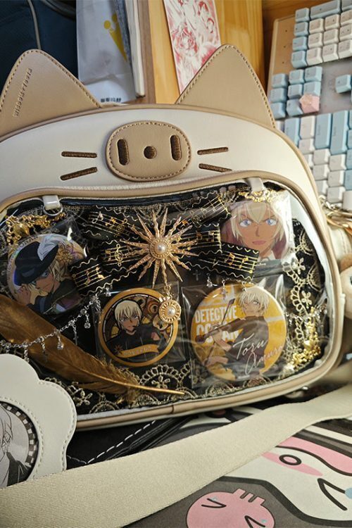 Silver Y2K Cat Backpack with Clear Window for Plushies and Pins