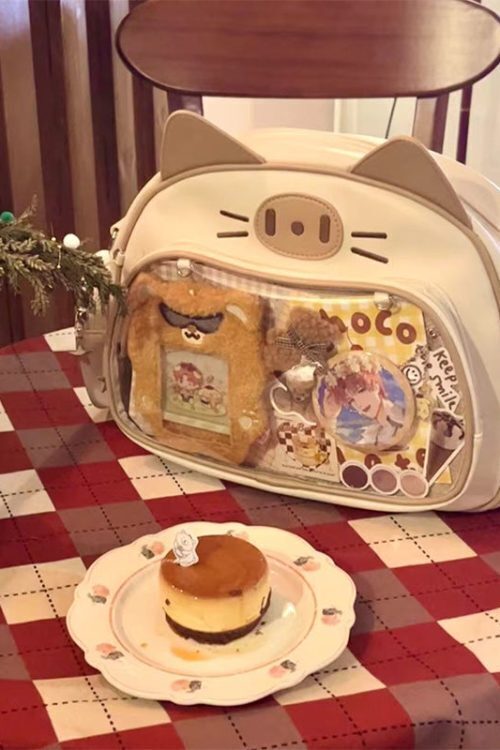 Silver Y2K Cat Backpack with Clear Window for Plushies and Pins