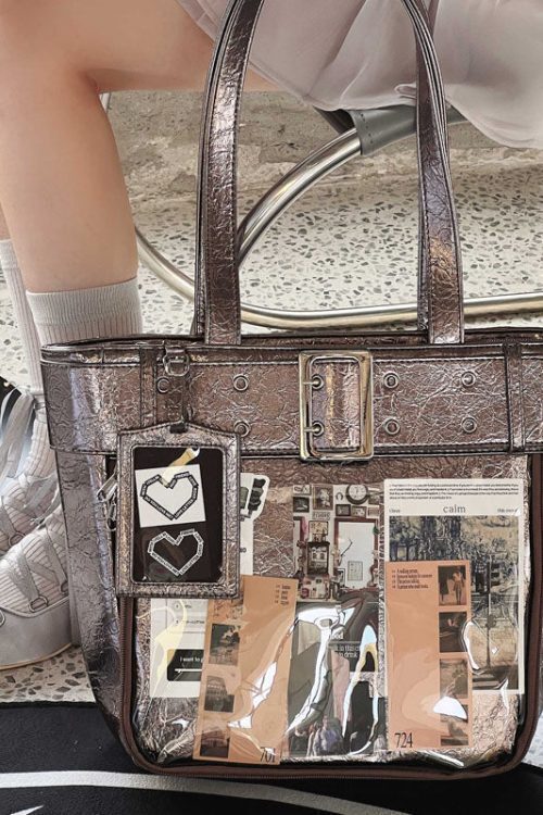 Silver Y2K Ita Tote Bag for Plushies and Pins