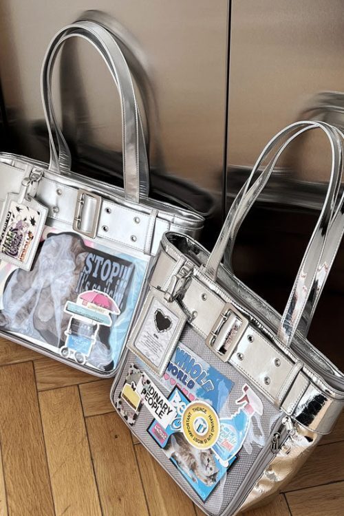 Silver Y2K Ita Tote Bag for Plushies and Pins