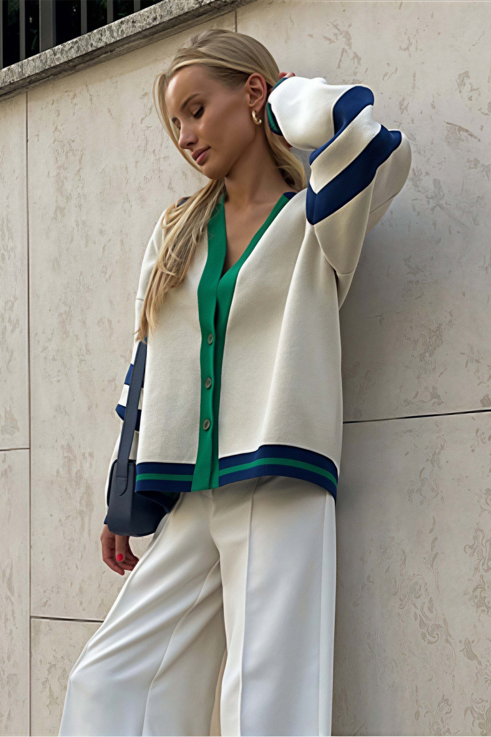 Simple Color Block Striped Relaxed Knit Cardigan Simple Color Block Striped Relaxed Knit Cardigan