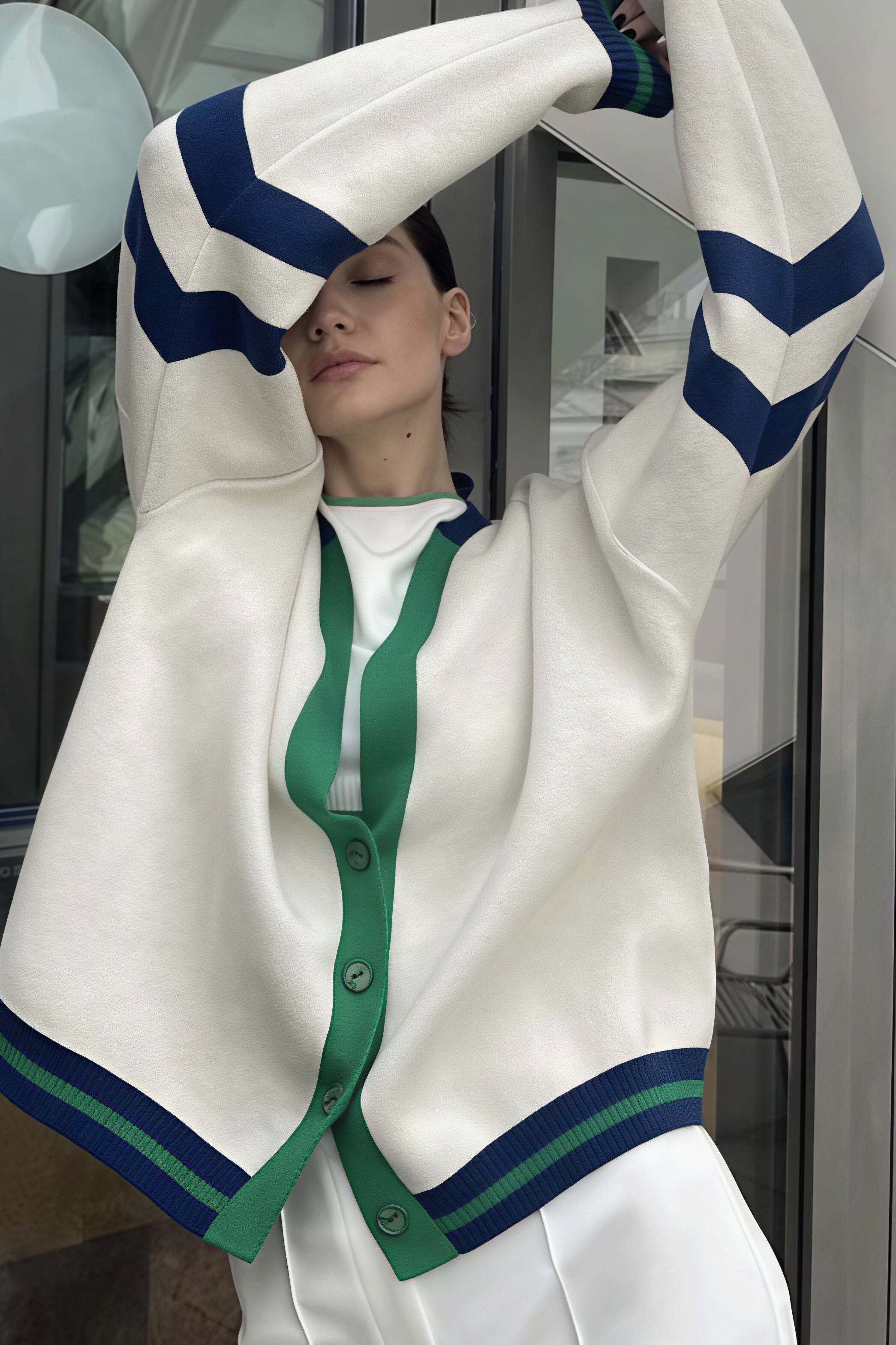 Simple Color Block Striped Relaxed Knit Cardigan Simple Color Block Striped Relaxed Knit Cardigan