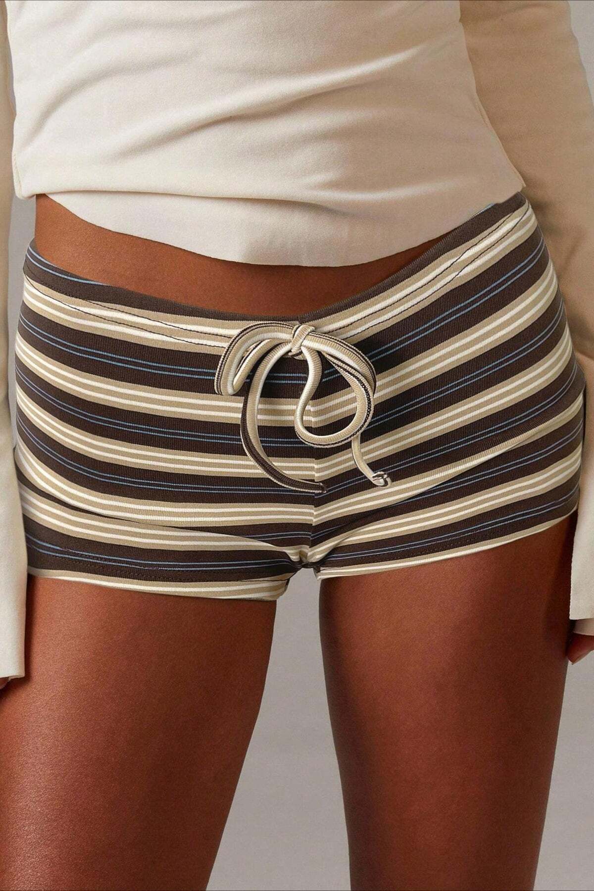 Simple Stripe Drawstring Low Waist Shorts