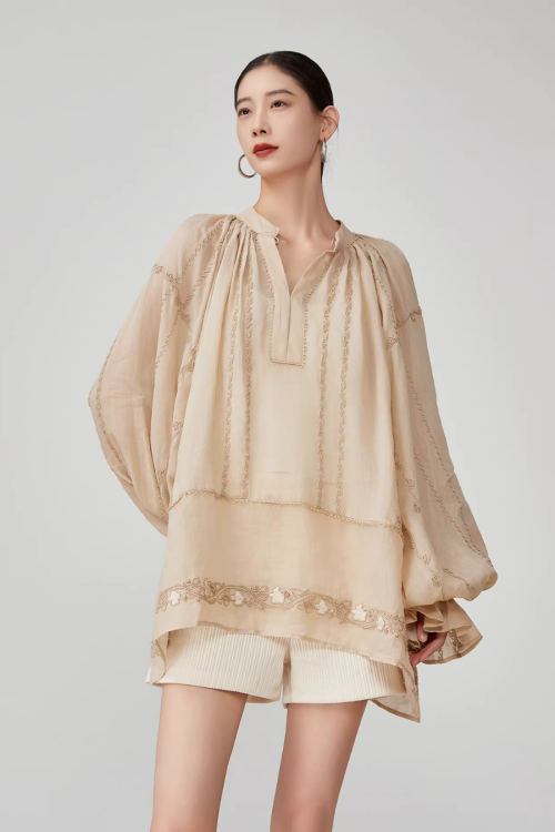 Sleeve Gather Lawn Blouse