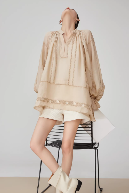 Sleeve Gather Lawn Blouse