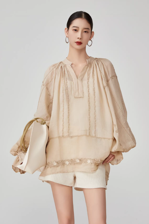 Sleeve Gather Lawn Blouse