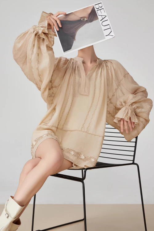 Sleeve Gather Lawn Blouse