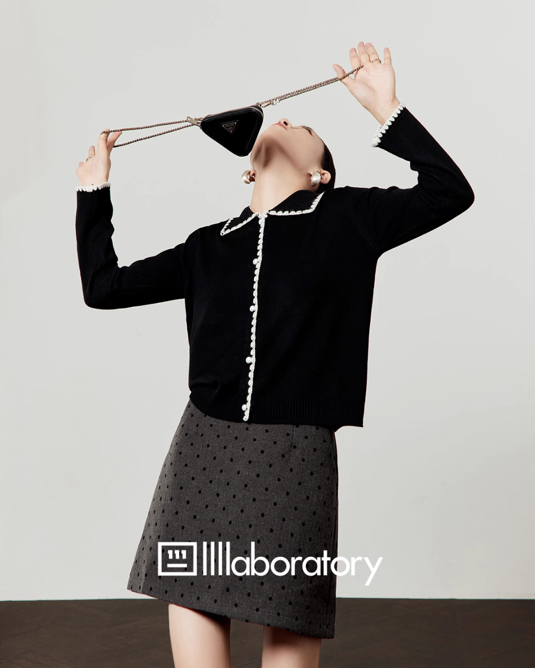 Slim Fit Knit Cardigan / Polka Dot Mini Skirt Slim Fit Knit Cardigan / Polka Dot Mini Skirt