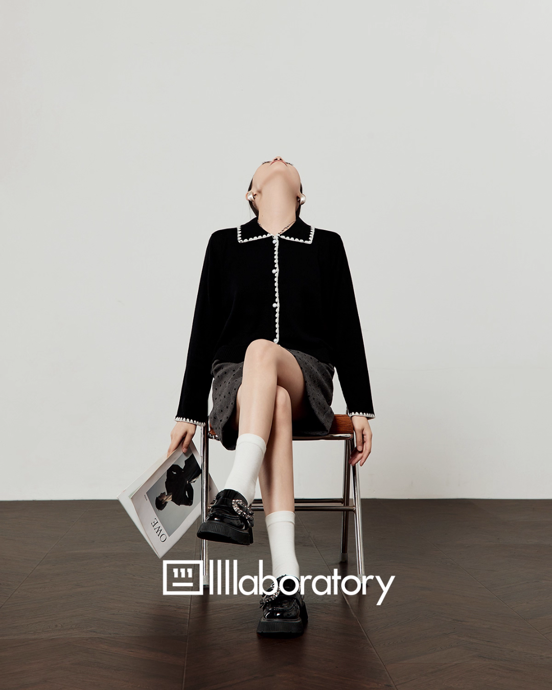 Slim Fit Knit Cardigan / Polka Dot Mini Skirt Slim Fit Knit Cardigan / Polka Dot Mini Skirt