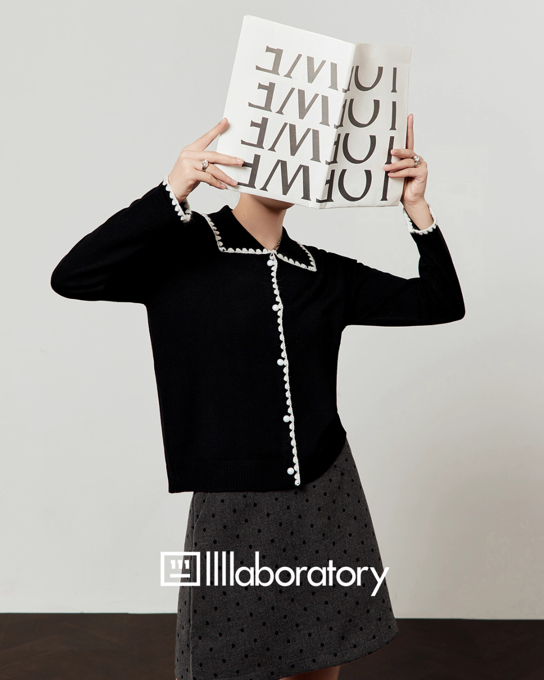 Slim Fit Knit Cardigan / Polka Dot Mini Skirt Slim Fit Knit Cardigan / Polka Dot Mini Skirt