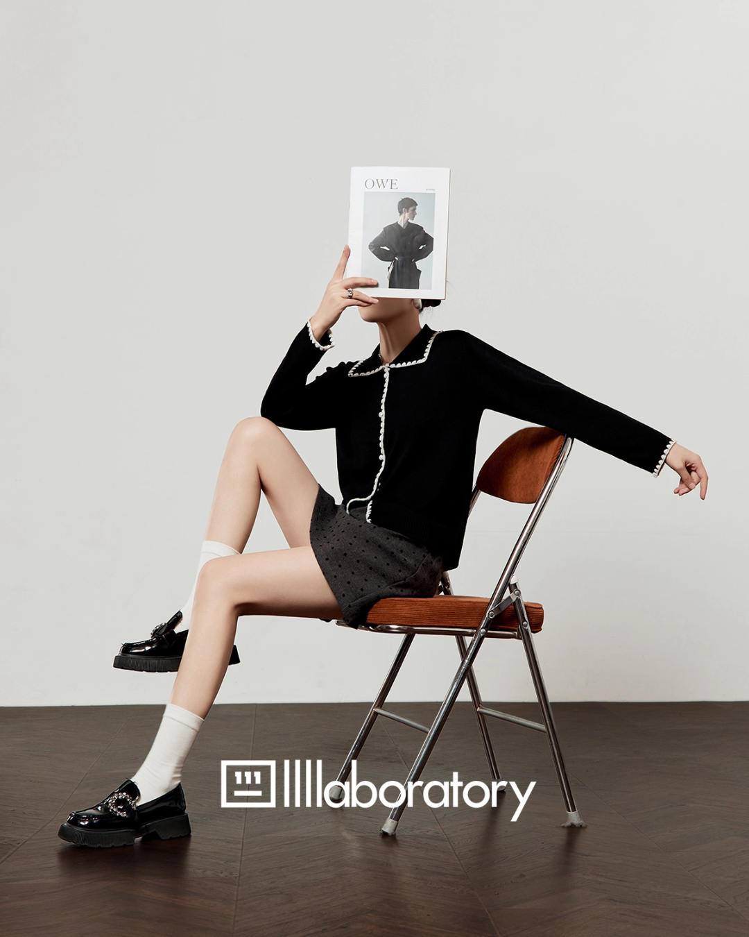 Slim Fit Knit Cardigan / Polka Dot Mini Skirt Slim Fit Knit Cardigan / Polka Dot Mini Skirt