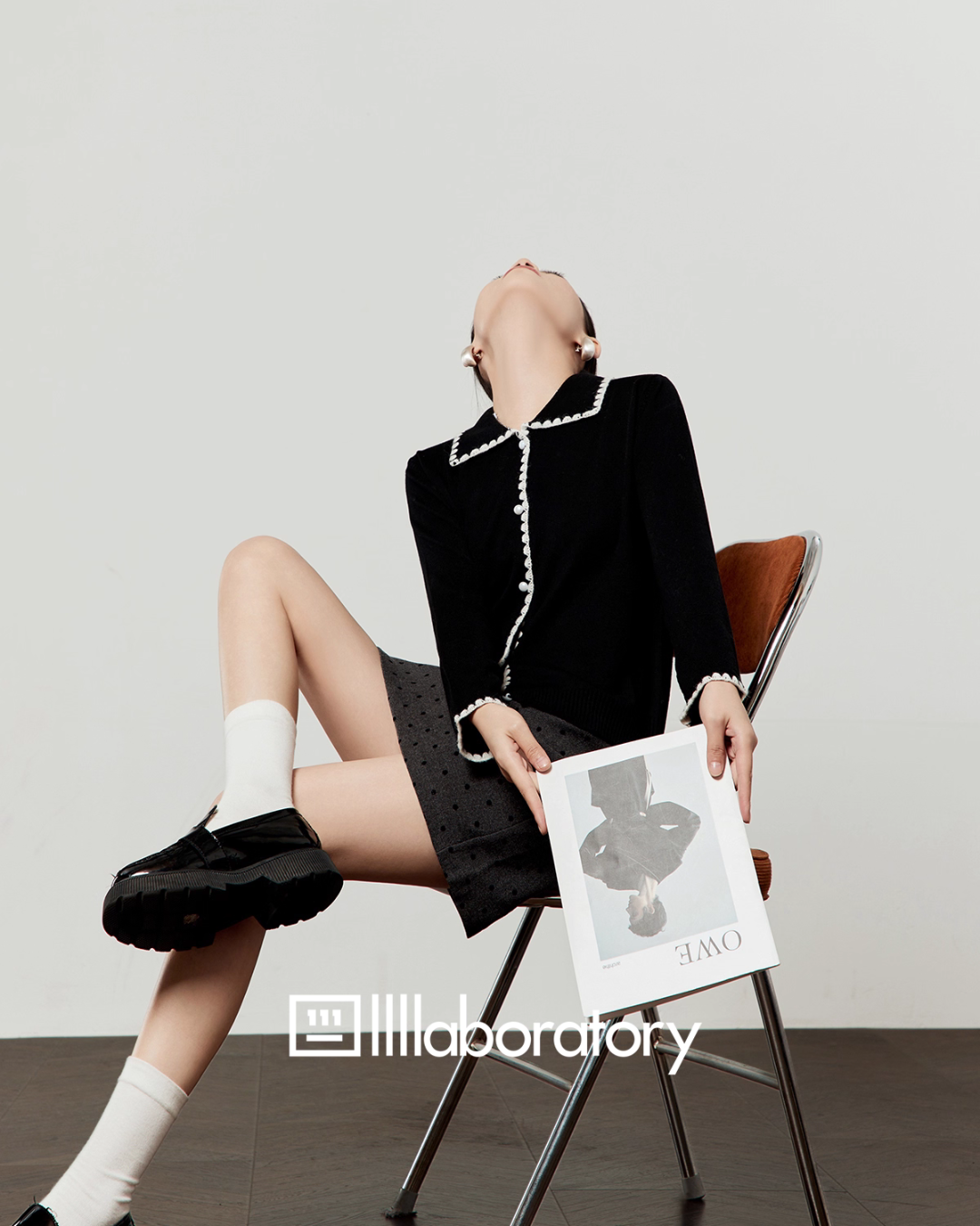 Slim Fit Knit Cardigan / Polka Dot Mini Skirt Slim Fit Knit Cardigan / Polka Dot Mini Skirt