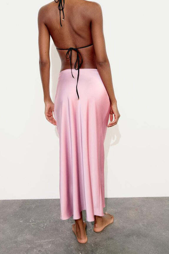 Slim High Waist Satin Texture Straight Midi Skirt Slim High Waist Satin Texture Straight Midi Skirt