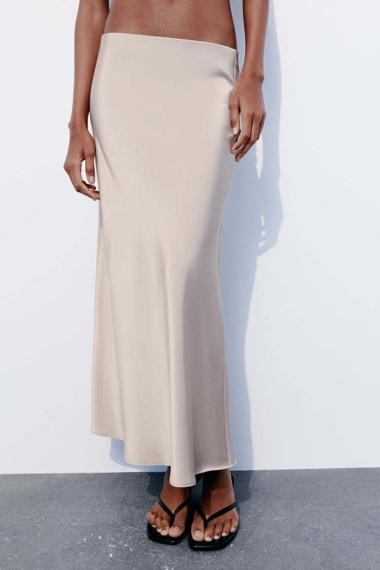 Slim High Waist Satin Texture Straight Midi Skirt Slim High Waist Satin Texture Straight Midi Skirt