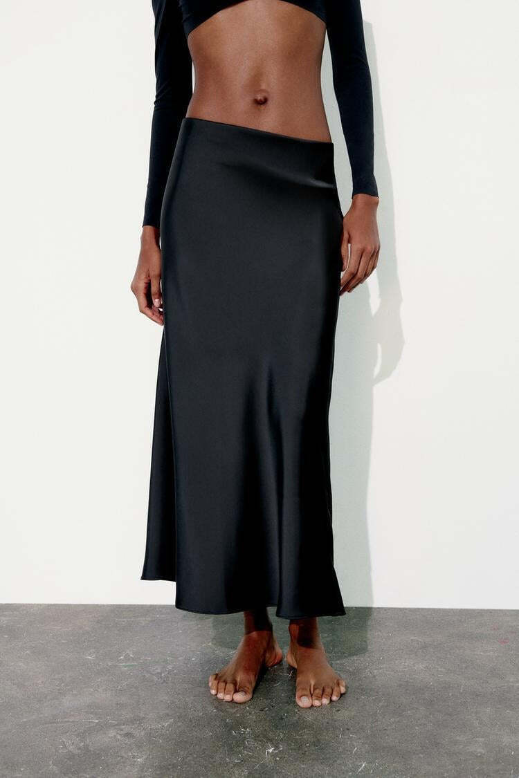 Slim High Waist Satin Texture Straight Midi Skirt Slim High Waist Satin Texture Straight Midi Skirt