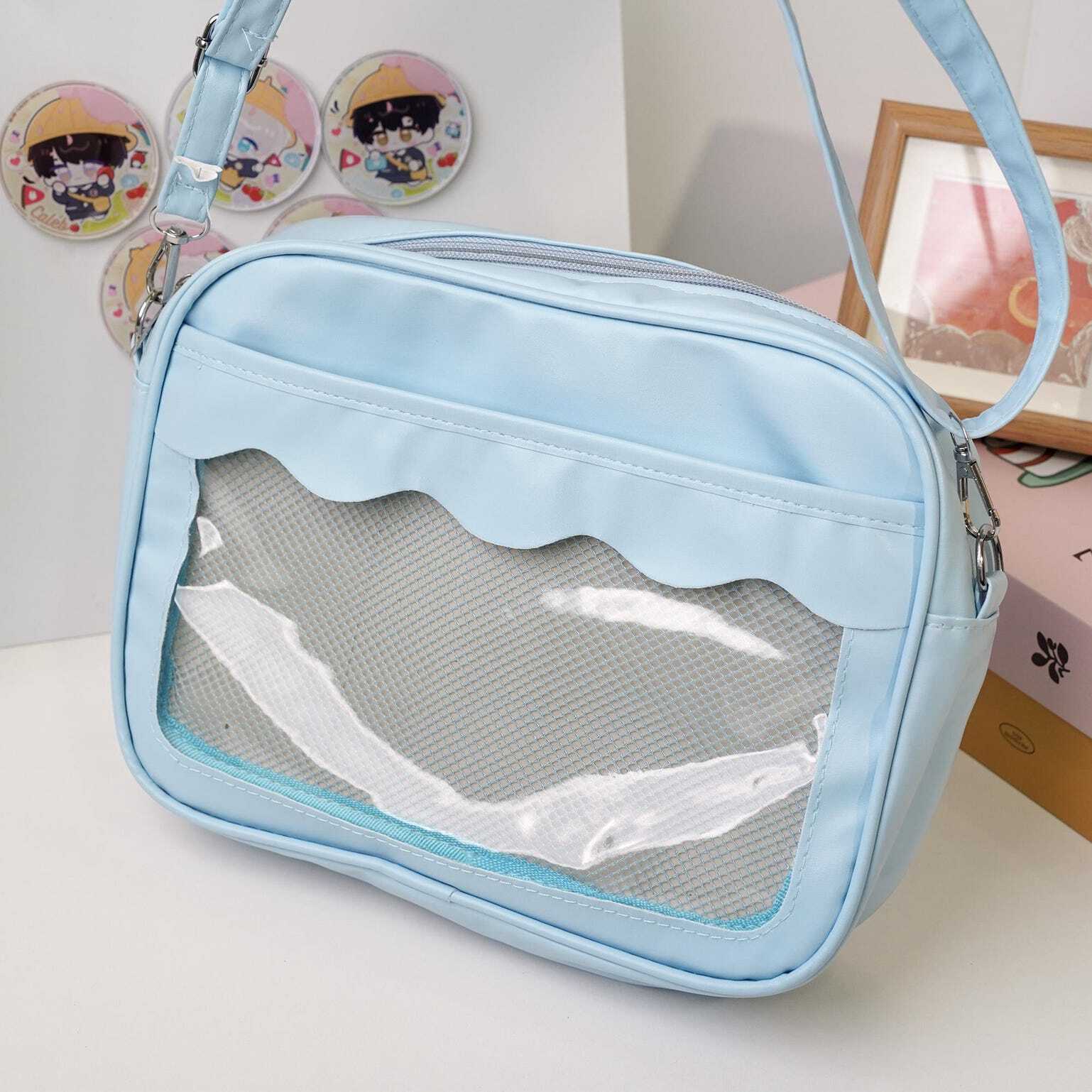 Small Black Convertible Ita Bag with Clear Window for Plushies and Pins Small Black Convertible Ita Bag with Clear Window for Plushies and Pins