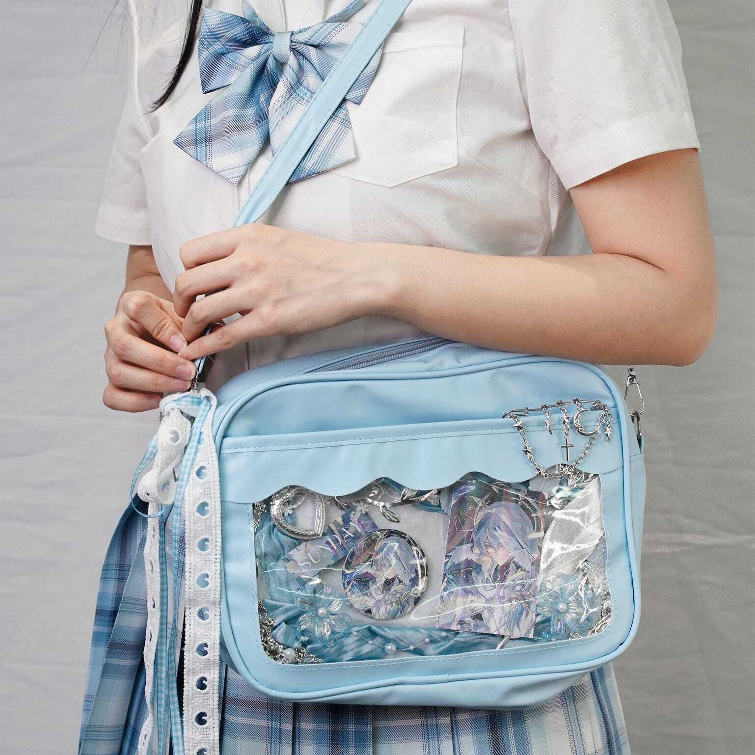 Small Black Convertible Ita Bag with Clear Window for Plushies and Pins Small Black Convertible Ita Bag with Clear Window for Plushies and Pins