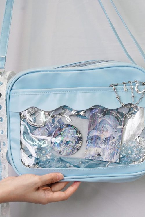 Small Black Convertible Ita Bag with Clear Window for Plushies and Pins