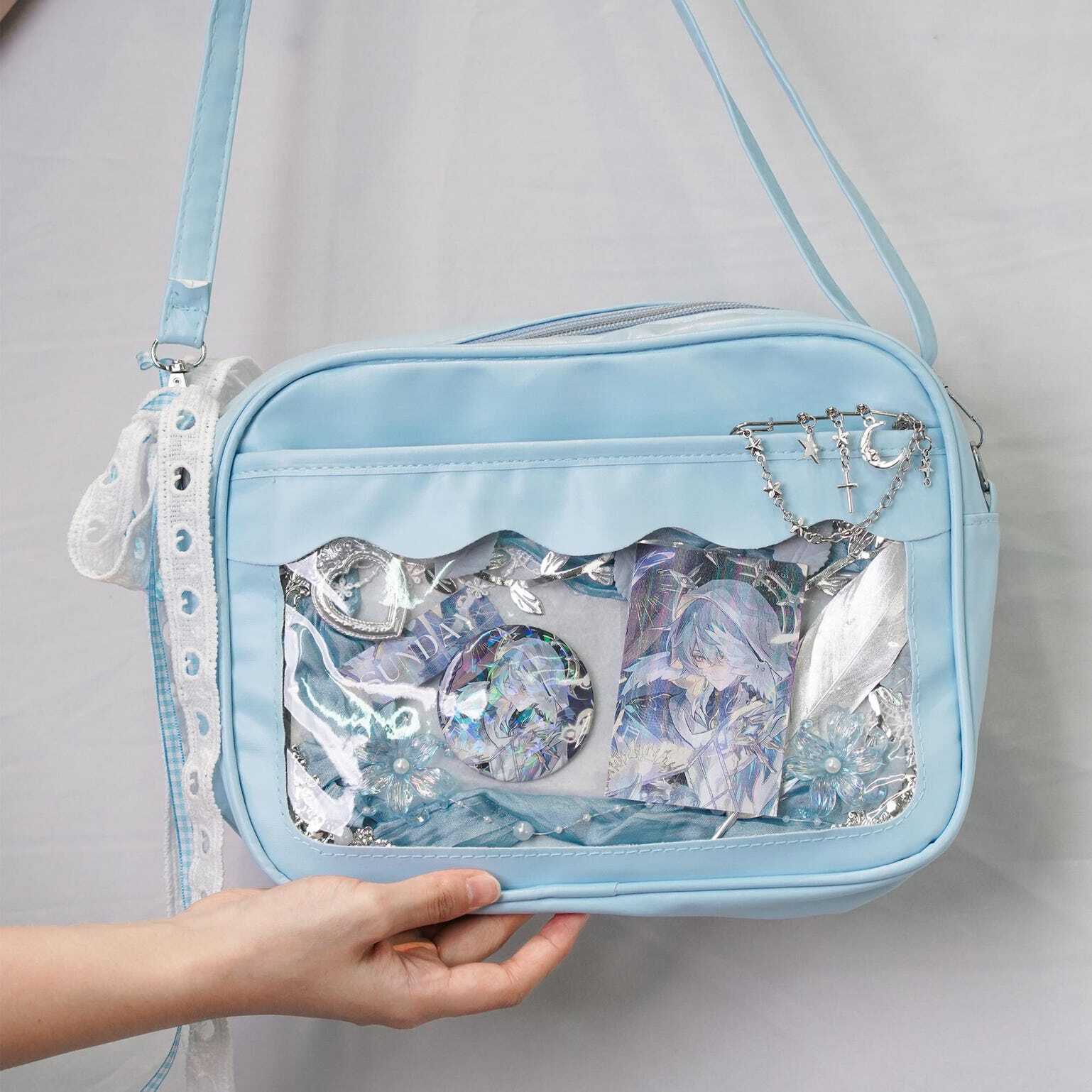 Small Black Convertible Ita Bag with Clear Window for Plushies and Pins Small Black Convertible Ita Bag with Clear Window for Plushies and Pins