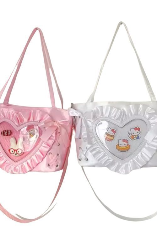 Small Black Lace Heart Ita Messenger Bag for Pin Display