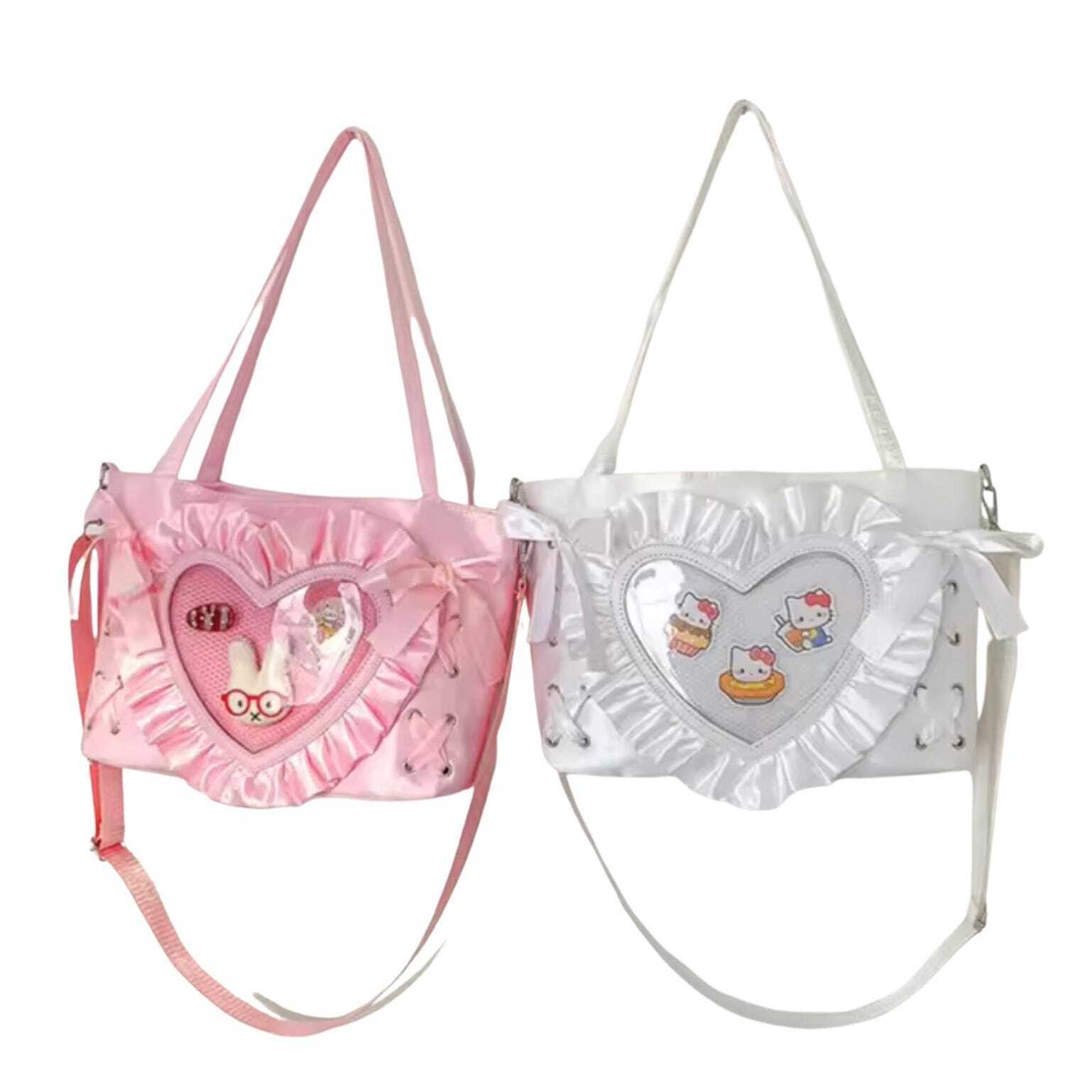 Small Black Lace Heart Ita Messenger Bag for Pin Display Small Black Lace Heart Ita Messenger Bag for Pin Display